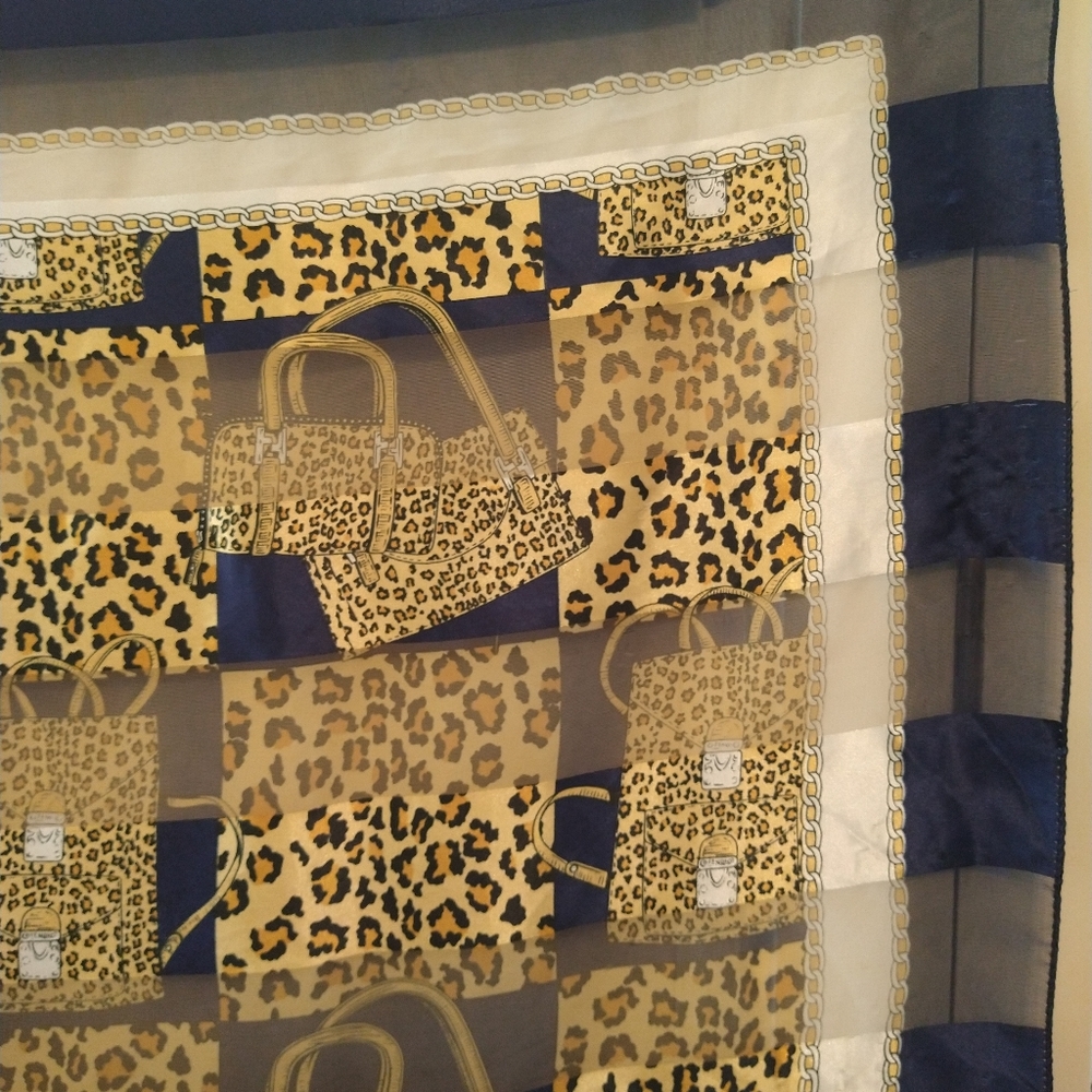 Scarf 100% Polyester 39" x 38" Navy Blue Trim with Animal Print Purse Detail